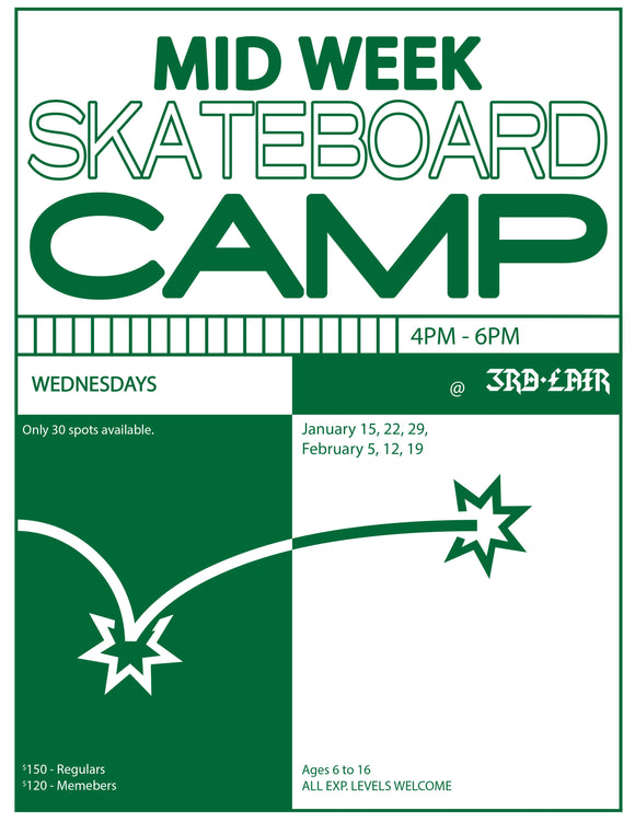 Winter 2020 Weekly Wed Skateboard Camp - Registration now Open