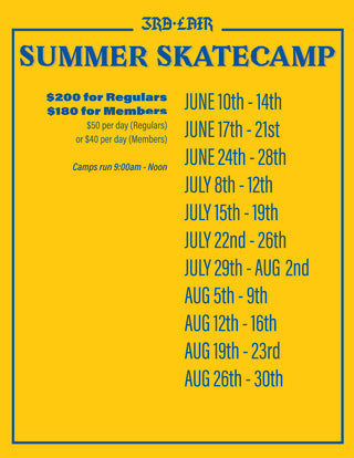 Single Day and Full Week Summer Skateboard Camp registration now open