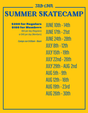 Single Day and Full Week Summer Skateboard Camp registration now open