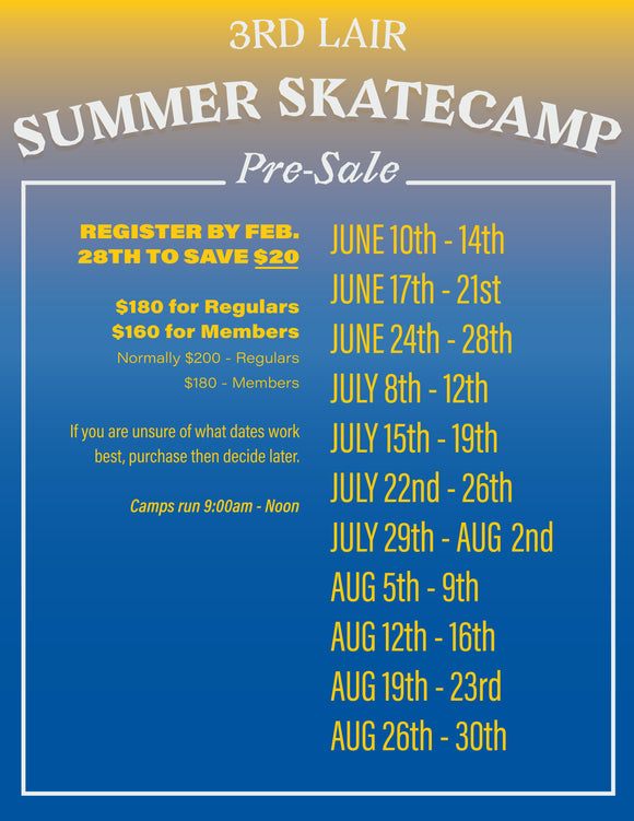 Register By March 31 and save $15/week on summer 2019 skateboard camps