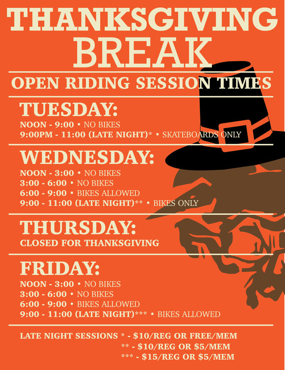 Thanksgiving Break Session Times - Late Sessions Tue/Wed/Fri