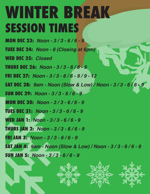 Winter Break 2019/2020 Open Riding Session Times