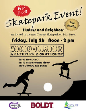 Join us at Cloquet SkatePark this Friday July 26, 2019