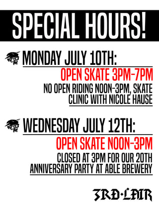 X Games Week Special Hours