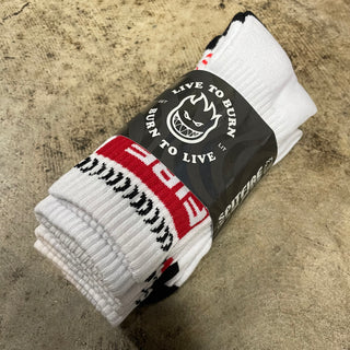 SPITFIRE 87 BH SWIRLS 3 PACK CREW SOCKS (WHT/BLK/RED)