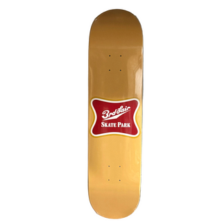 Skateboard deck with '3rd Air Skate Park' logo against a gray wall.