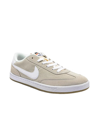 Beige sneaker with white Nike logo on a white background