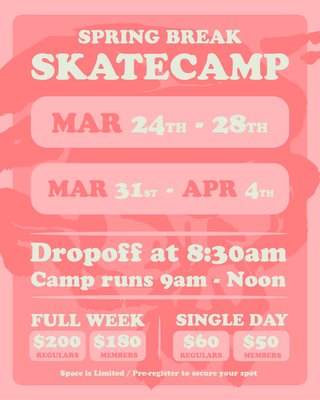 SPRING BREAK SKATEBOARD CAMP 2025 (SINGLE DAY)