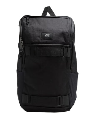 The Obstacle Skatepack is a skate backpack featuring one large main compartment with anti-odor treatment, ergonomically-designed padded shoulder straps, a waffle mesh back panel, and stretch mesh water bottle pockets