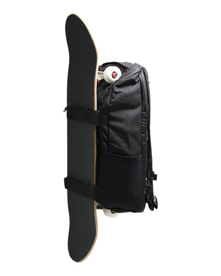 The Obstacle Skatepack is a skate backpack featuring one large main compartment with anti-odor treatment, ergonomically-designed padded shoulder straps, a waffle mesh back panel, and stretch mesh water bottle pockets