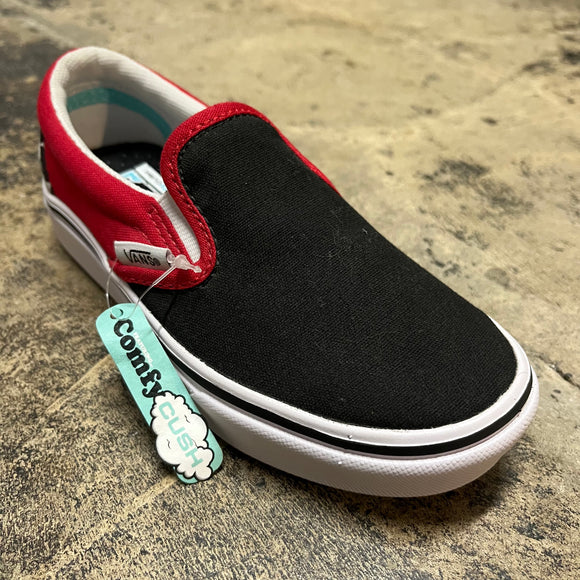 VANS YOUTH COMFYCUSH SLIP ON (CHECKERBOARD) BLACK/RED